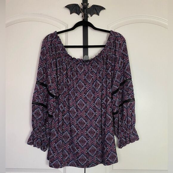Lane Bryant Tops - Lane Bryant Peasant Top Floral Print Ruffle Cuffs, Stretchy, Soft NWT 14…